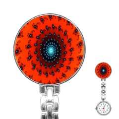 Red Fractal Spiral Stainless Steel Nurses Watch by Simbadda