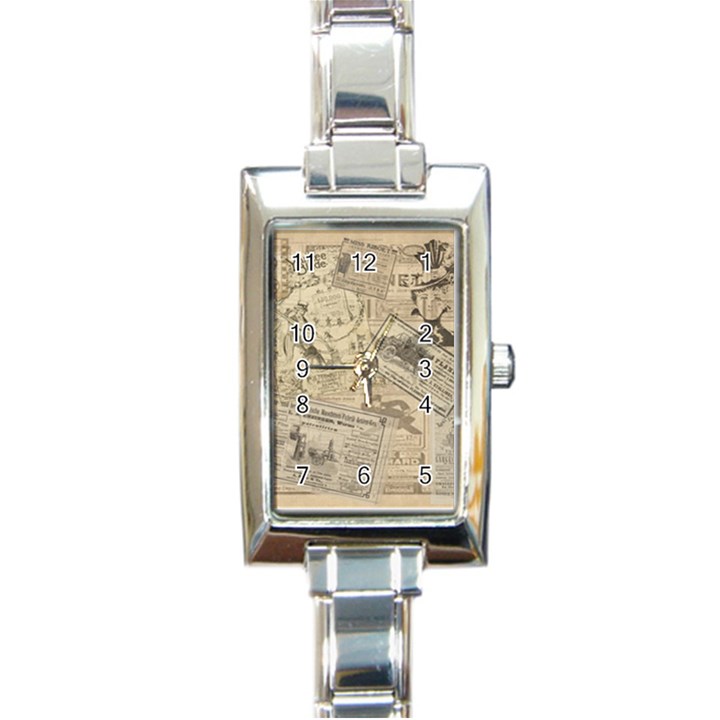 Vintage newspaper  Rectangle Italian Charm Watch