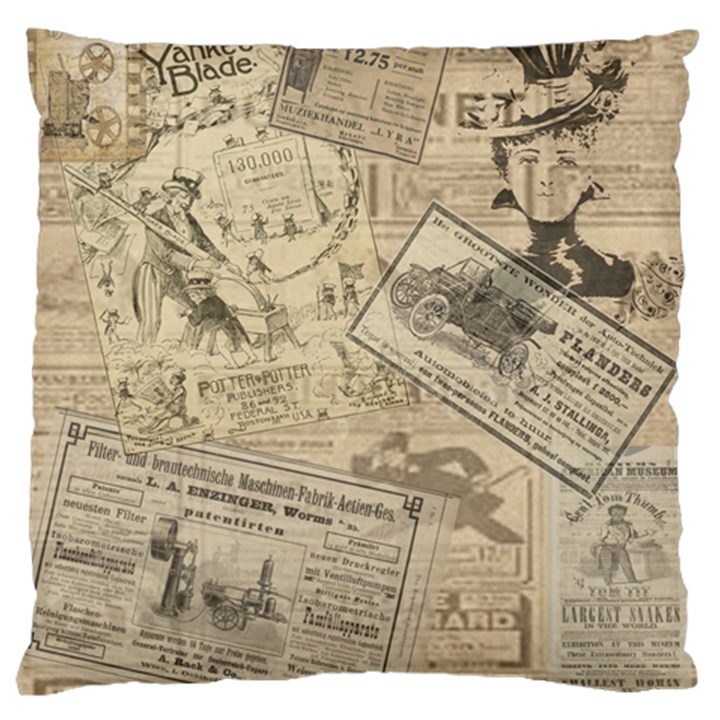 Vintage newspaper  Large Cushion Case (One Side)