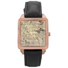 Vintage Newspaper  Rose Gold Leather Watch  by Valentinaart