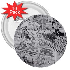 Vintage newspaper  3  Buttons (10 pack) 