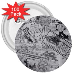 Vintage newspaper  3  Buttons (100 pack) 