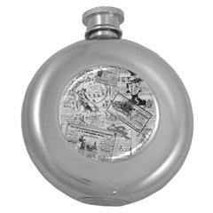 Vintage Newspaper  Round Hip Flask (5 Oz) by Valentinaart