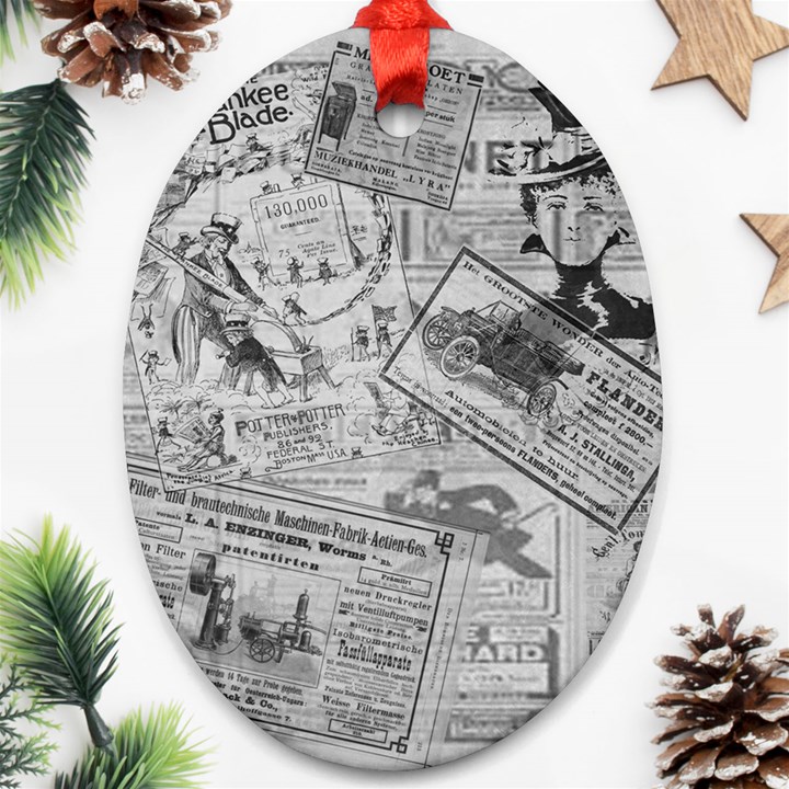 Vintage newspaper  Oval Ornament (Two Sides)