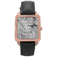 Vintage Newspaper  Rose Gold Leather Watch  by Valentinaart