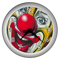 Clown Wall Clocks (silver)  by Valentinaart