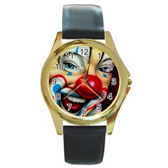 Clown Round Gold Metal Watch by Valentinaart