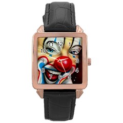 Clown Rose Gold Leather Watch  by Valentinaart