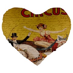 Vintage circus  Large 19  Premium Flano Heart Shape Cushions