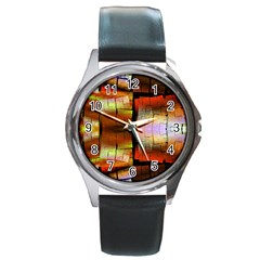 Fractal Tiles Round Metal Watch