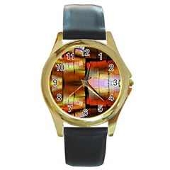 Fractal Tiles Round Gold Metal Watch