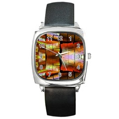 Fractal Tiles Square Metal Watch