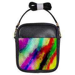 Abstract Colorful Paint Splats Girls Sling Bags by Simbadda