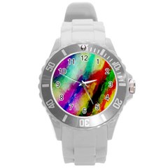 Abstract Colorful Paint Splats Round Plastic Sport Watch (l) by Simbadda