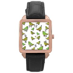 Birds Rose Gold Leather Watch  by Valentinaart