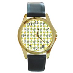 St Patrick s Day Background Symbols Round Gold Metal Watch by Simbadda