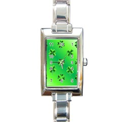 Shamrock Green Pattern Design Rectangle Italian Charm Watch by Simbadda