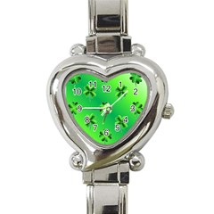 Shamrock Green Pattern Design Heart Italian Charm Watch by Simbadda