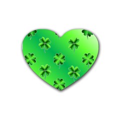 Shamrock Green Pattern Design Rubber Coaster (heart)  by Simbadda