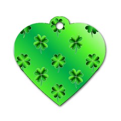 Shamrock Green Pattern Design Dog Tag Heart (one Side) by Simbadda