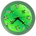 Shamrock Green Pattern Design Color Wall Clocks Front