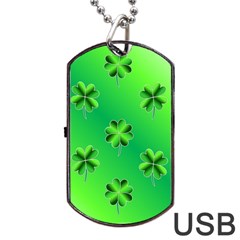 Shamrock Green Pattern Design Dog Tag Usb Flash (two Sides) by Simbadda