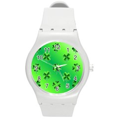 Shamrock Green Pattern Design Round Plastic Sport Watch (m) by Simbadda