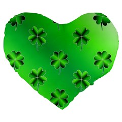 Shamrock Green Pattern Design Large 19  Premium Heart Shape Cushions by Simbadda