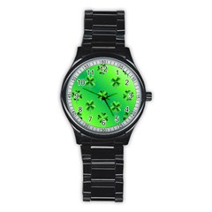 Shamrock Green Pattern Design Stainless Steel Round Watch by Simbadda