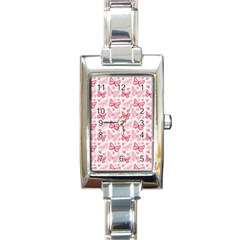 Cute Pink Flowers And Butterflies Pattern  Rectangle Italian Charm Watch by TastefulDesigns