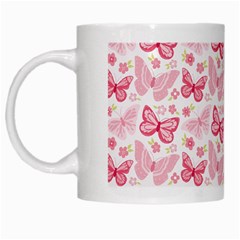 Cute Pink Flowers And Butterflies Pattern  White Mugs by TastefulDesigns