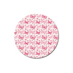 Cute Pink Flowers And Butterflies Pattern  Magnet 3  (round) by TastefulDesigns