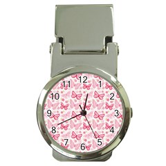 Cute Pink Flowers And Butterflies Pattern  Money Clip Watches by TastefulDesigns