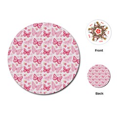 Cute Pink Flowers And Butterflies Pattern  Playing Cards (round)  by TastefulDesigns