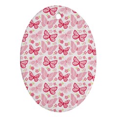 Cute Pink Flowers And Butterflies Pattern  Oval Ornament (two Sides) by TastefulDesigns