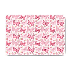 Cute Pink Flowers And Butterflies Pattern  Small Doormat  by TastefulDesigns