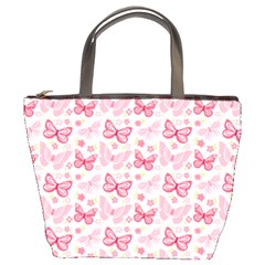 Cute Pink Flowers And Butterflies Pattern  Bucket Bags by TastefulDesigns