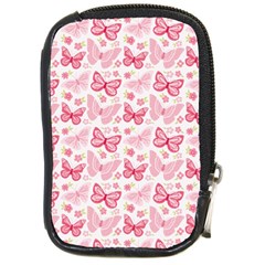 Cute Pink Flowers And Butterflies Pattern  Compact Camera Cases by TastefulDesigns