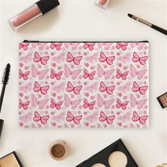 Cute Pink Flowers And Butterflies Pattern  Cosmetic Bag (large)  by TastefulDesigns