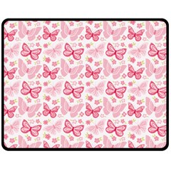 Cute Pink Flowers And Butterflies Pattern  Fleece Blanket (medium)  by TastefulDesigns