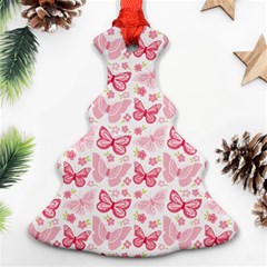 Cute Pink Flowers And Butterflies Pattern  Ornament (christmas Tree)  by TastefulDesigns