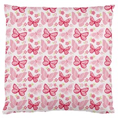 Cute Pink Flowers And Butterflies Pattern  Large Cushion Case (one Side) by TastefulDesigns