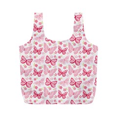 Cute Pink Flowers And Butterflies Pattern  Full Print Recycle Bags (m)  by TastefulDesigns