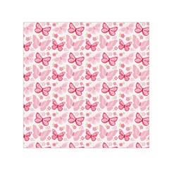 Cute Pink Flowers And Butterflies Pattern  Small Satin Scarf (square) by TastefulDesigns