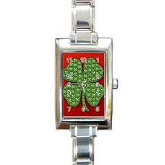 Shamrock Irish Ireland Clover Day Rectangle Italian Charm Watch by Simbadda