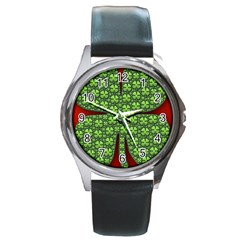 Shamrock Irish Ireland Clover Day Round Metal Watch by Simbadda