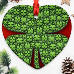 Shamrock Irish Ireland Clover Day Heart Ornament (two Sides) by Simbadda