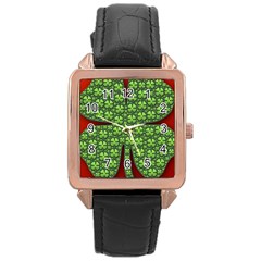 Shamrock Irish Ireland Clover Day Rose Gold Leather Watch  by Simbadda