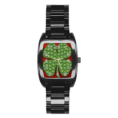 Shamrock Irish Ireland Clover Day Stainless Steel Barrel Watch by Simbadda