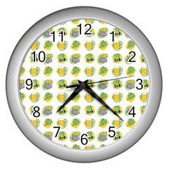 St Patrick S Day Background Symbols Wall Clocks (silver)  by Simbadda